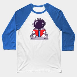 Cute Astronaut Reading Book Cartoon Baseball T-Shirt